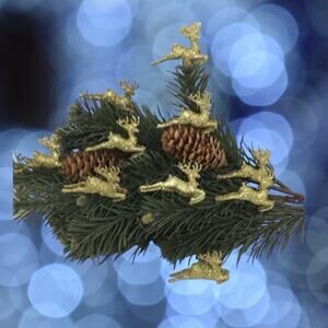 10 Gold Reindeer Mini Tree Christmas Tree Ornament Glitter